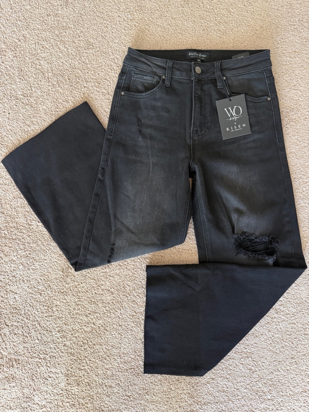 Risen by Wild Oak Black Distressed Wide-Leg Jeans